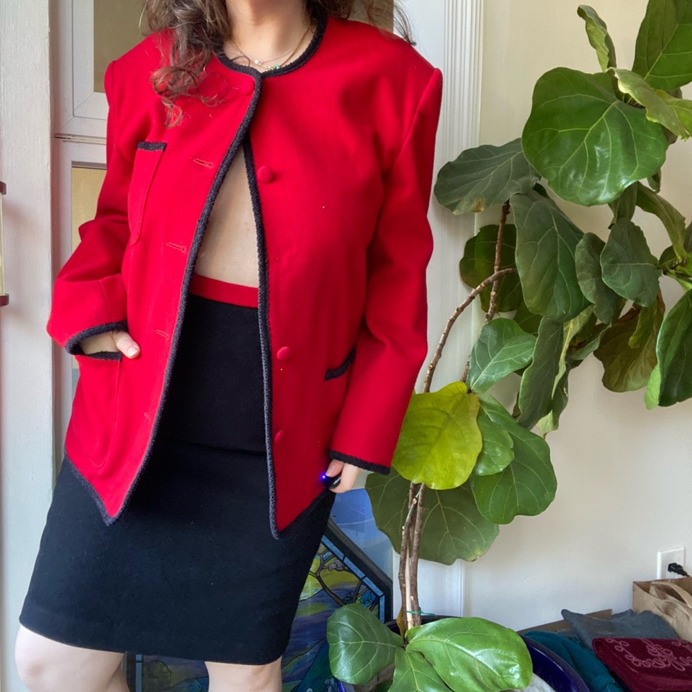 Vintage 1980s Esprit Collection little red and black skirt suit